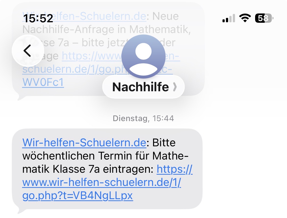 SMS zur neuen Anfrage mit Direktlink