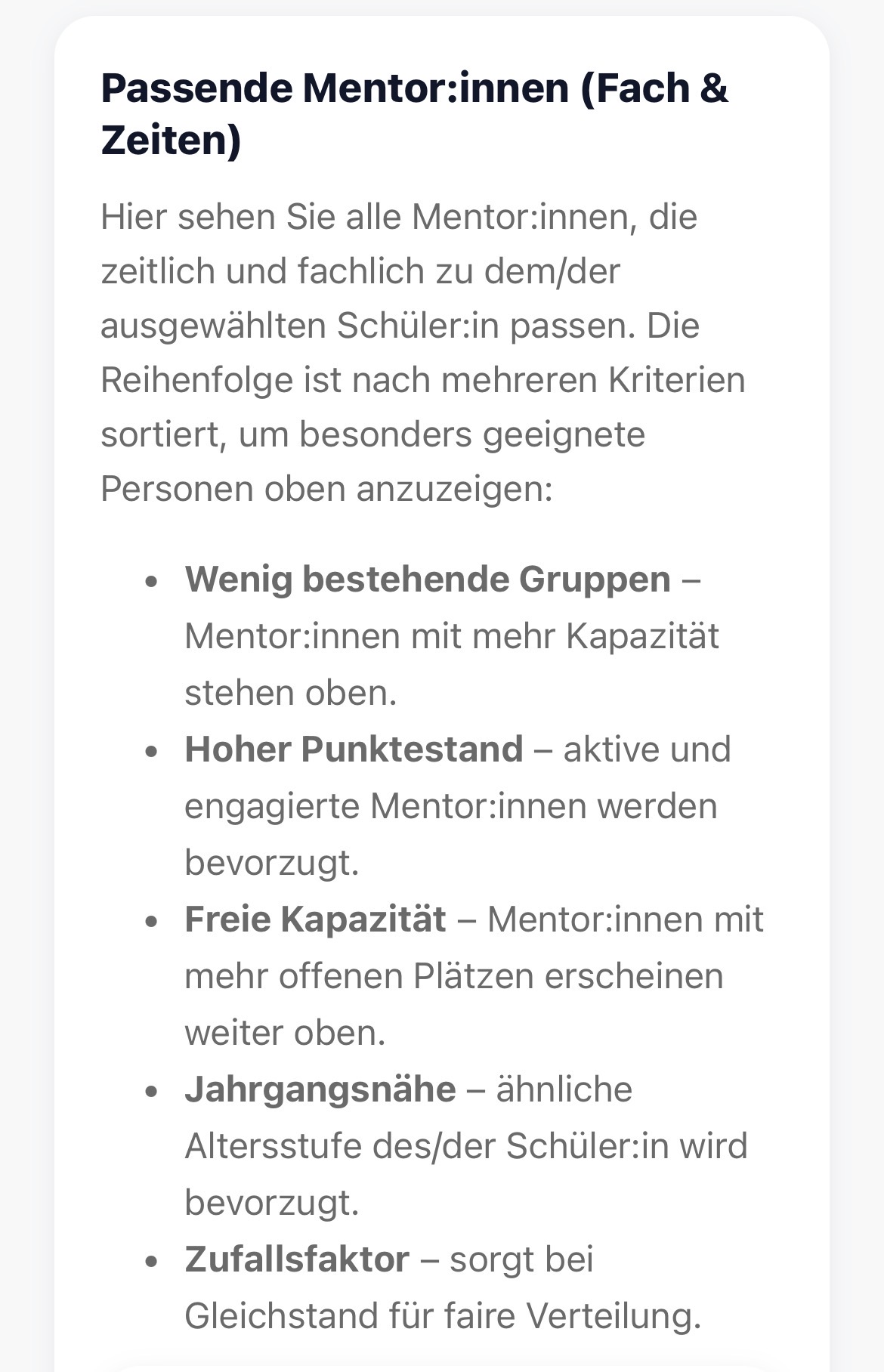 Rangfolge Mentor:innen