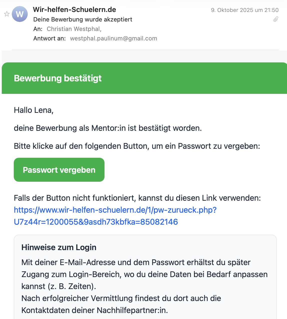 Freigabe durch Lehrkraft